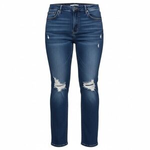 Hollister Curvy Ultra High-Rise Dad Jeans Dark Wash Distressed 17L W33 L33